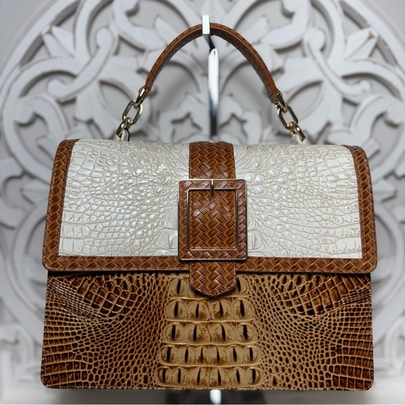 Brahmin Hallie Satchel Coconut Milk Taber Toasted Melbourne Leather $455 - Picture 1 of 7